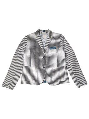 Gap Womens Striped Blazer Twee Linen Cotton Embroidered Nautical Retro Size 6